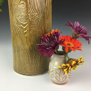 lumberjack, woodgrain vase detail, shown with mini bud vase