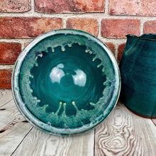 Load image into Gallery viewer, Serving bowl glazed in Teal with a beautiful icing glazed rim.