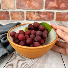 Load image into Gallery viewer, a cereal, serving or soup bowl Interior of a mug Glazed with the Glaze Splash Glaze Fountain, this version was left glazefree on the exterior