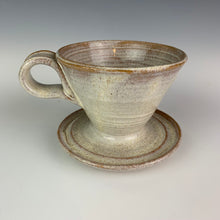 Load image into Gallery viewer, Coffee pour over, wheel-thrown pottery, in white speckled glaze. Fern Street Pottery