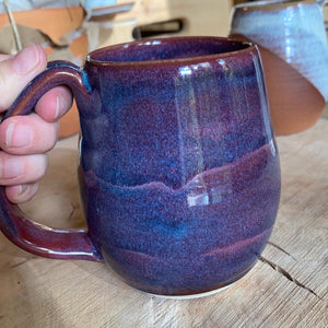 Northwest Mug in  rich layers of Pink Sunset glaze. Handcrafted and wheelthrown by Meredith at Fern Street Pottery