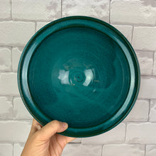 Load image into Gallery viewer, Large, wheel thrown serving bowl. Thrown in a deep red stoneware and glazed in rich teal 