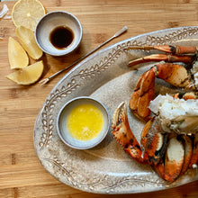 Load image into Gallery viewer, Tiny Bowls, shown as sauce bowls. featured with a carved platter, dungeness crab, butter, lemon and balsamic vinegar.