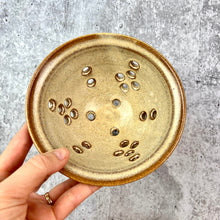 Load image into Gallery viewer, Pint size berry colander. Wheel thrown pottery, red stoneware shown in dijon glaze.