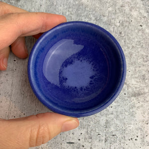 Tiny bowl in Blue. perfect size for a soy sauce dish, cone  incense, or rings.