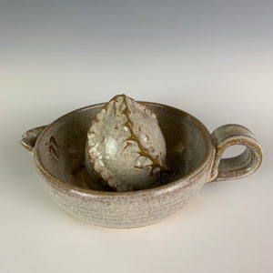 Pottery Citrus juicer, thrown on the wheel in red clay, glazed in speckle white. 