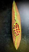 Load image into Gallery viewer, full image of a seedpod sculpture by meredith chernick of fern street pottery. the sculpture is made of porcelain and cold finished in bright colors with smooth hombre blends. this sculpture depicts  a seedpod&#39;s husk with small protrusions emerging from within.