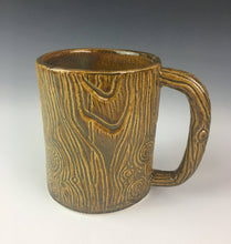 Load image into Gallery viewer, morningwood mug, beer stein that looks like wood texture on a pottery mug. Fern Street Pottery.