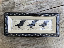 Load image into Gallery viewer, Crow plate, white with black sgraffito carved crow