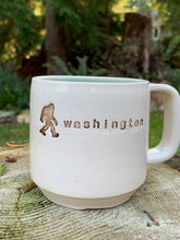Load image into Gallery viewer, custom made pottery mug with text &quot;washington&quot; and a sasquatch